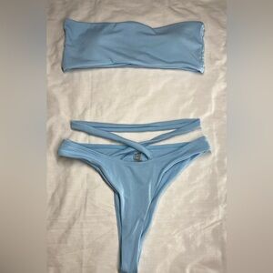 SHEIN Light Blue Ribbed Bikini
